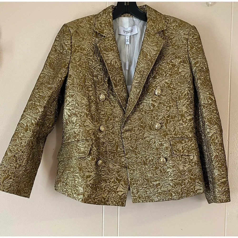 Derek Lam 10 Crosby Myla Gold Jacquard Double Breasted Blazer Jacket
